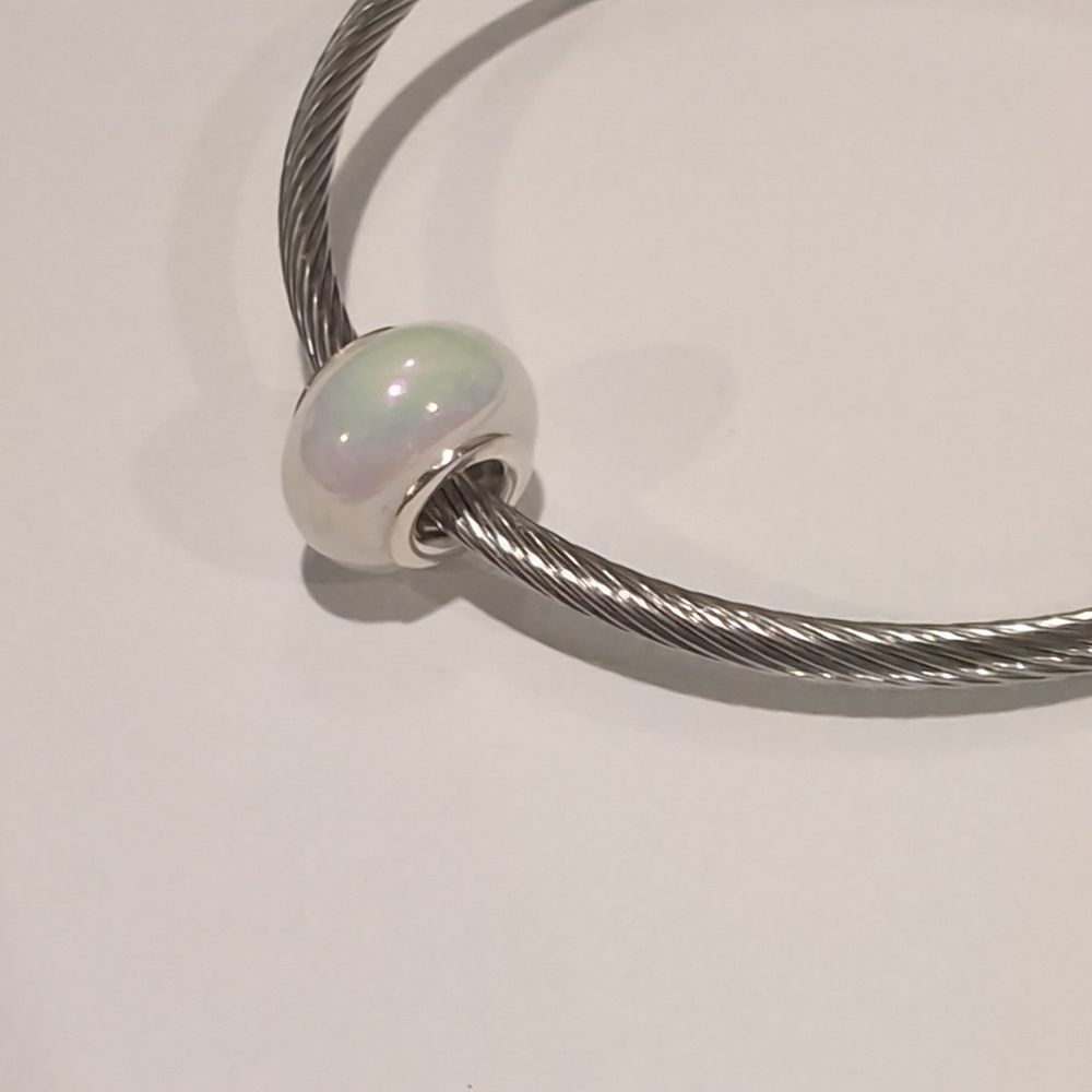 Silver White Pearlesque Charm for Pandora Style Bracelet - Picture 4 of 5